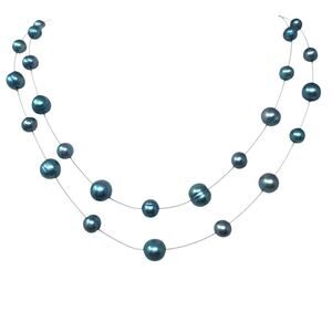 Honora Blue Cultured Freshwater Pearl Illusion Necklace Double Strand Boxed NEW